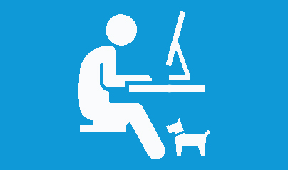 icon of man working from home with his dog